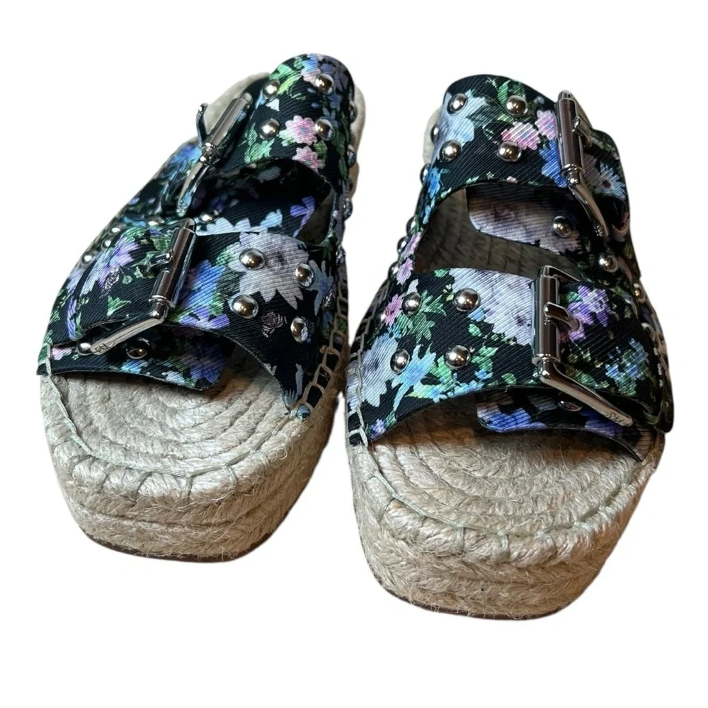 NWOB Rebecca Minkoff Women's Leather Jodi Sandal Black Flower Print In Size 7M